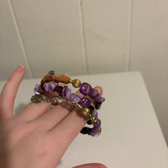 Purple and Gold Beaded Slinky Bracelet - Picture 4 of 5